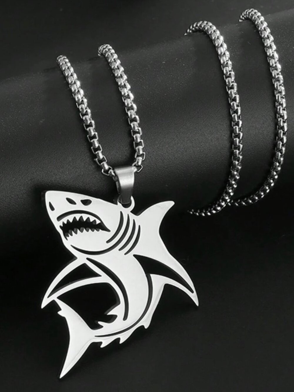 Stainless Steel Punk Fierce Shark Hollow Pendant Necklace